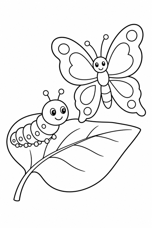 Caterpillar and butterfly, color online