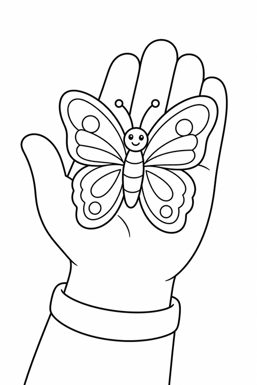 Butterfly on a hand, color online