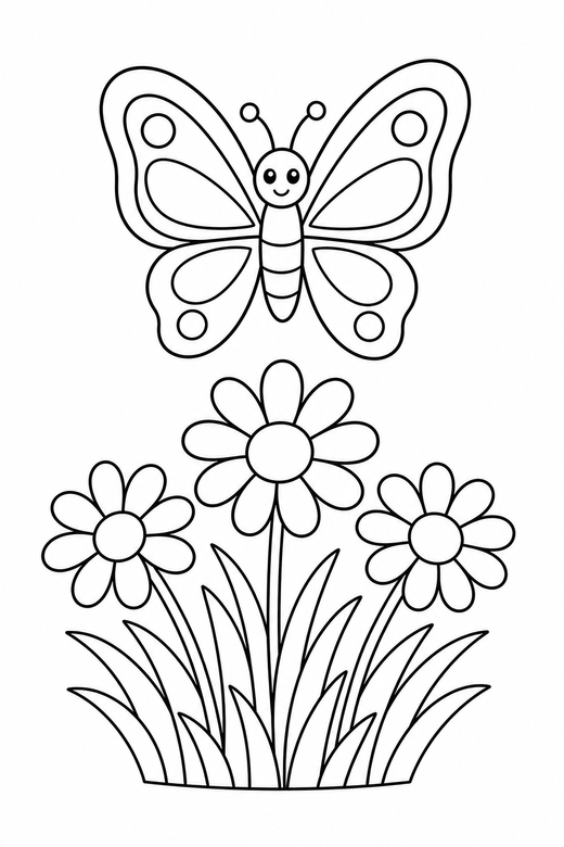 Butterfly over daisies, color online