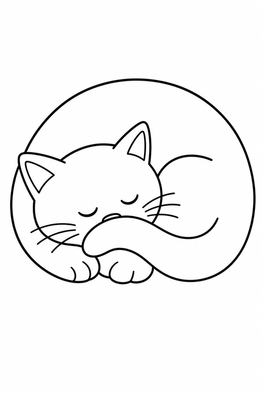 Cat curled up asleep, color online