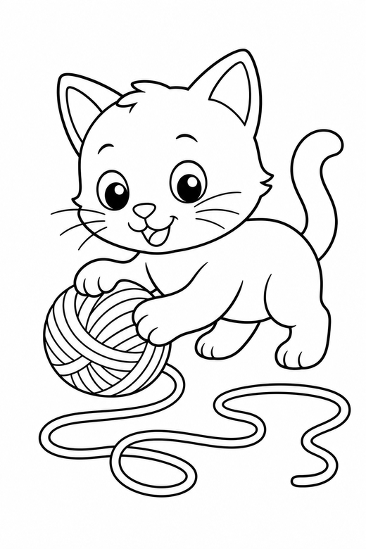 Kitten with a ball of yarn, color online