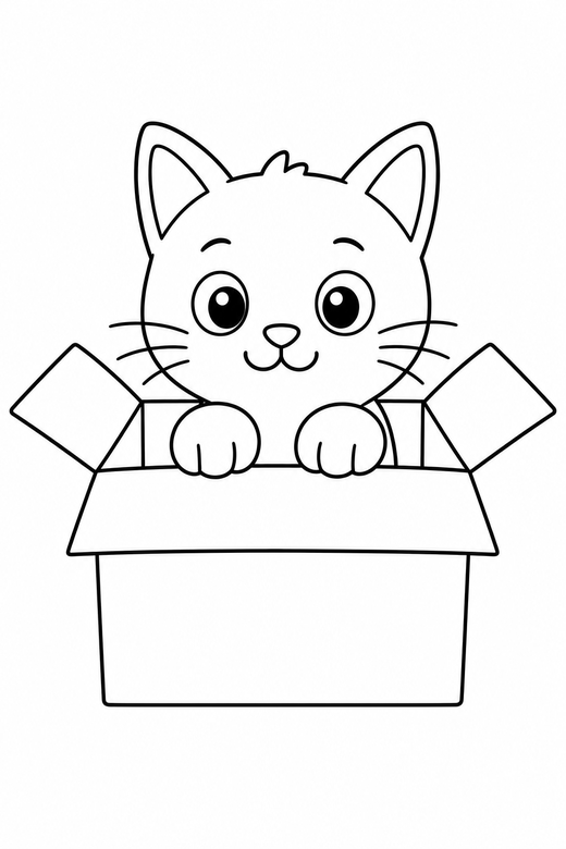 Cat in a cardboard box, color online