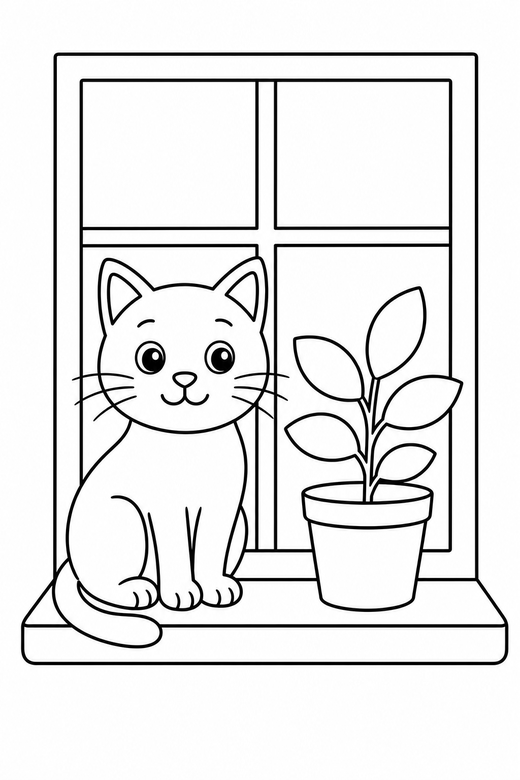 Cat on a windowsill, color online