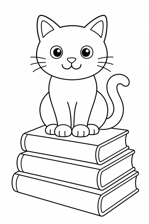 Cat on a stack of books, color online