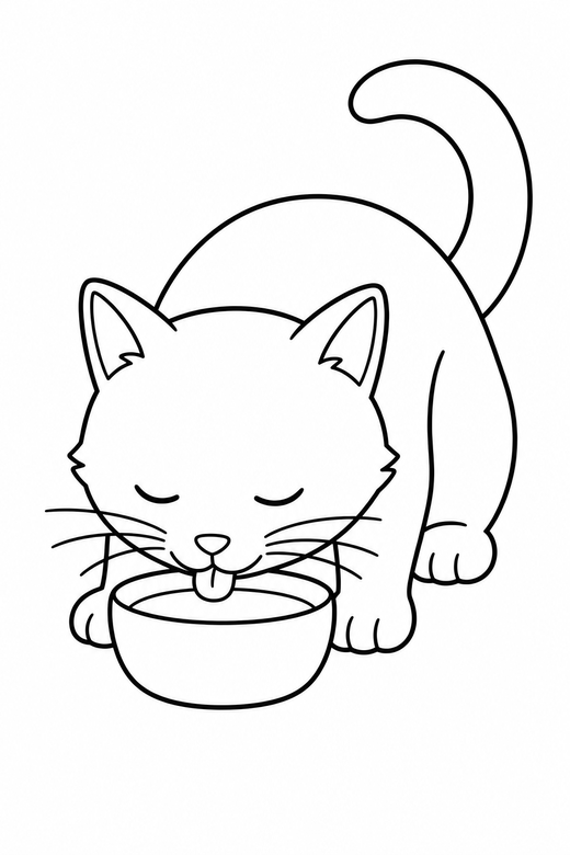 Cat at its food bowl, color online