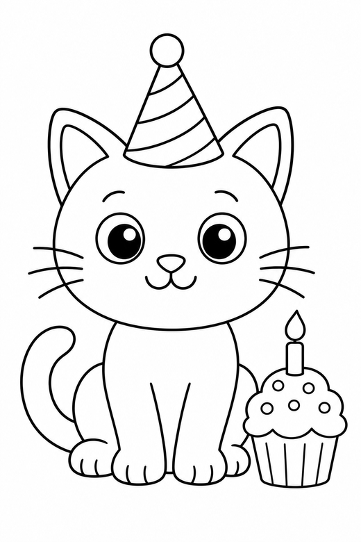 Party cat with a cupcake, color online