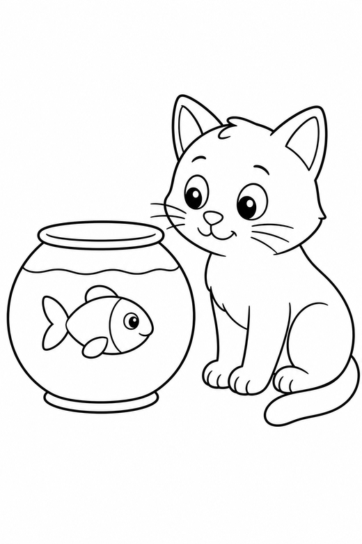 Cat watching a fishbowl, color online