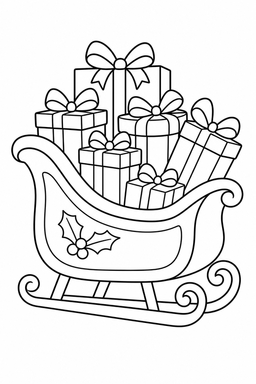 Sleigh full of presents, color online