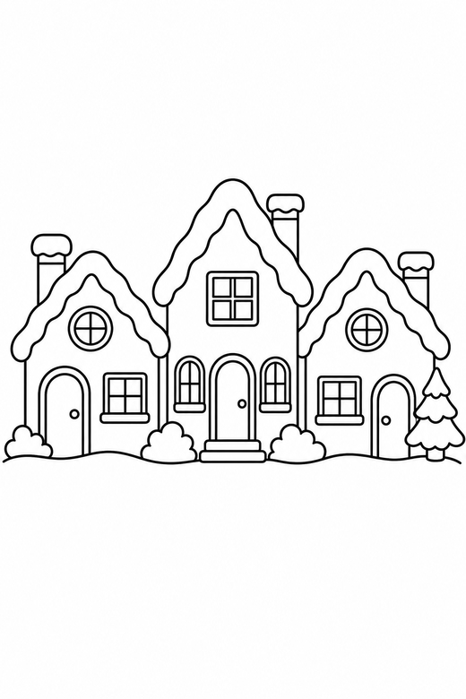 Snowy village houses, color online