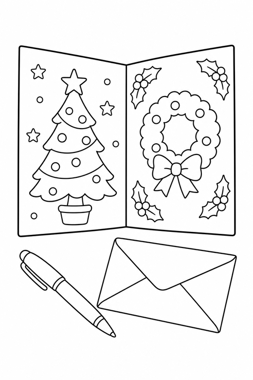 Christmas card and pen, color online