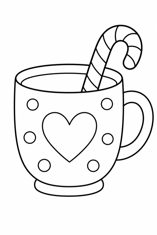 Hot cocoa and candy cane, color online