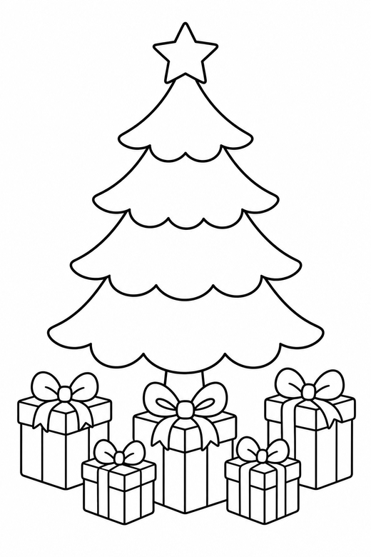 Tree with wrapped gifts, color online