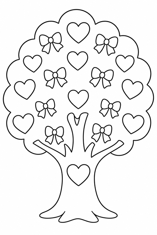Tree with hanging hearts, color online