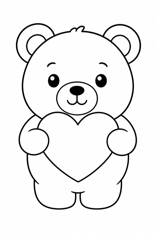Bear holding a heart, color online