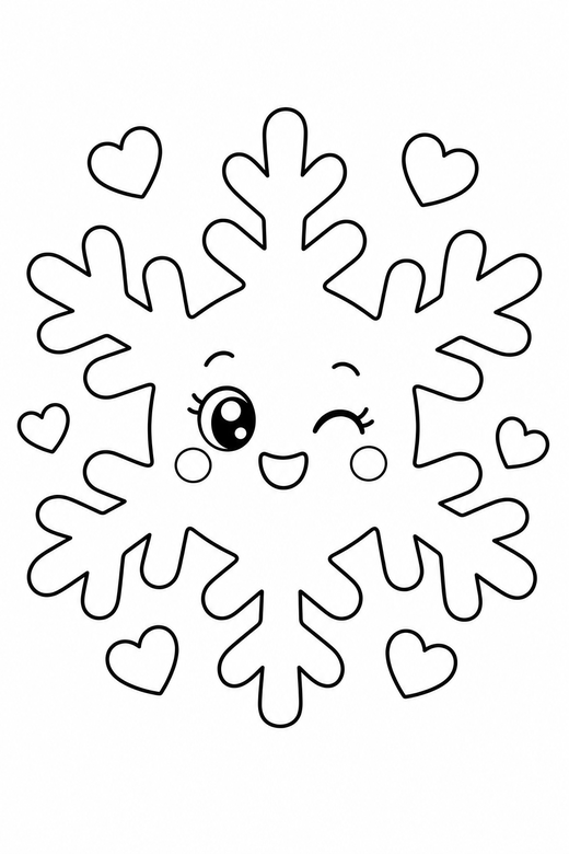 Snowflake winking with hearts, color online