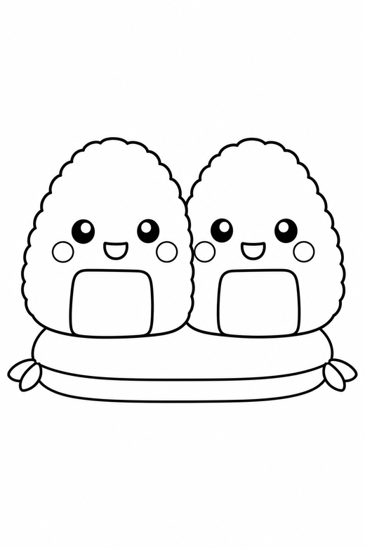 Two onigiri cheek to cheek on a cushion, color online