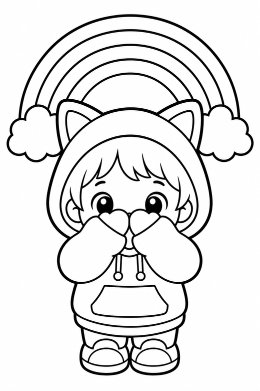 Kid in a cat-ear hoodie peeking, color online