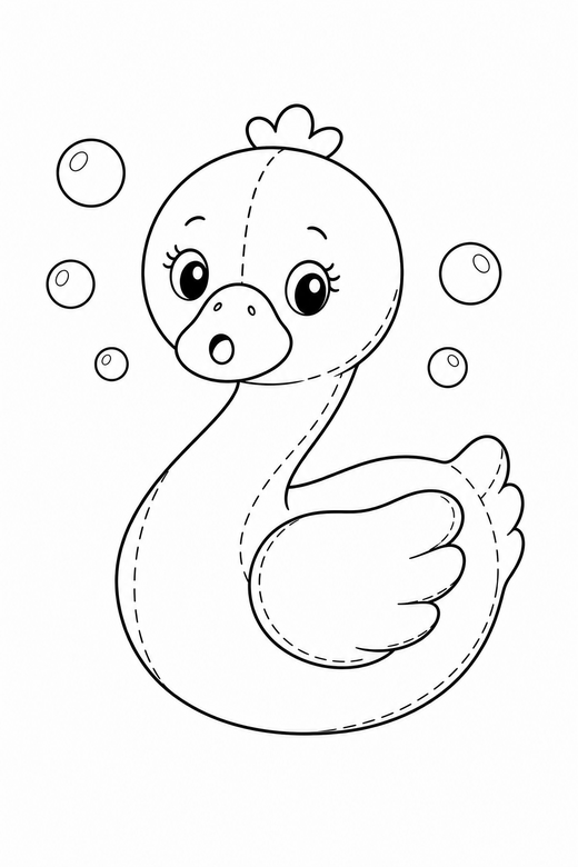 Swan surprised with bubbles, color online