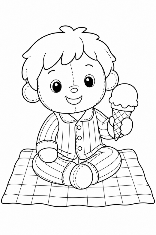 Kid in pajamas with ice cream, color online
