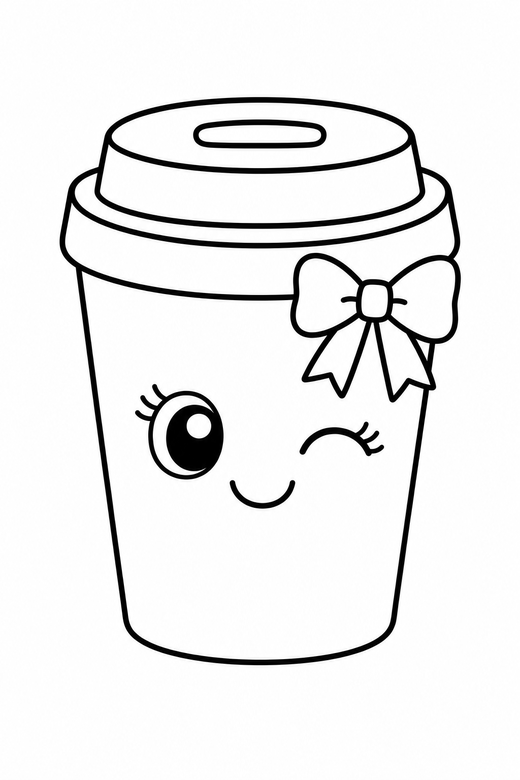 Coffee cup winking with a bow, color online