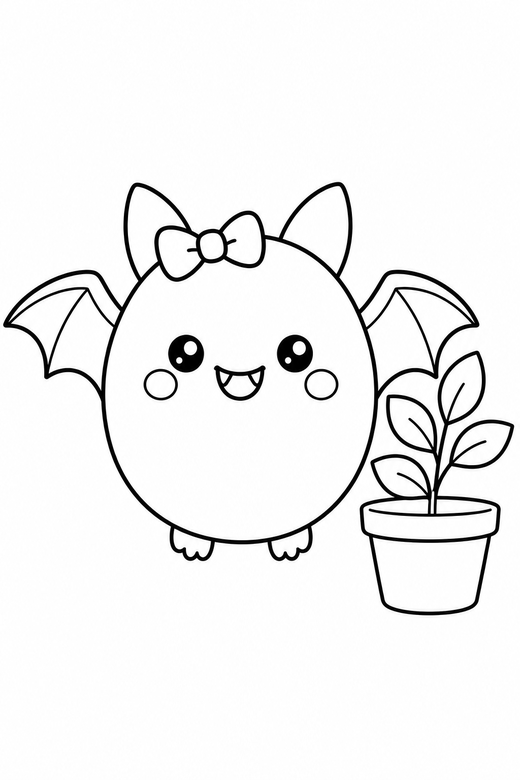 Bat with a bow by a plant, color online
