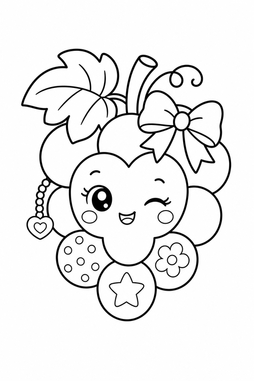 Bunch of grapes winking with a bow, color online