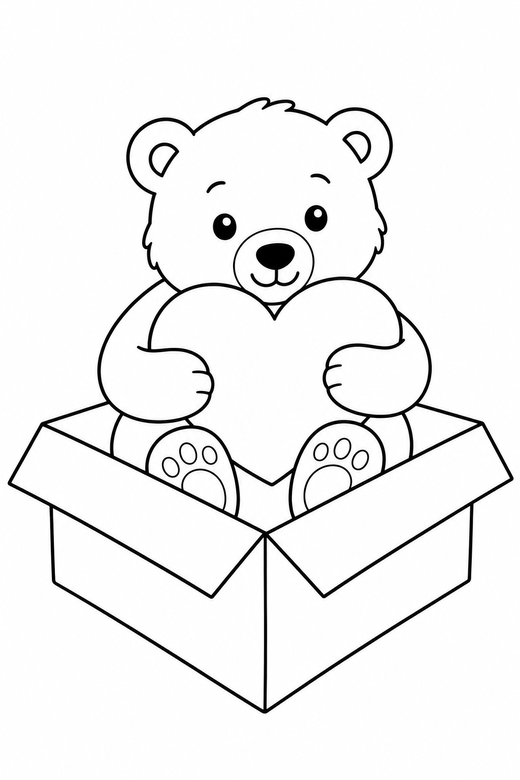 Polar bear cub hugging a heart in a box, color online