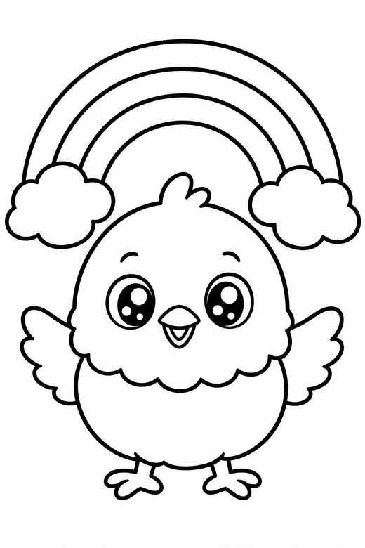 Chick starry-eyed under a rainbow, color online