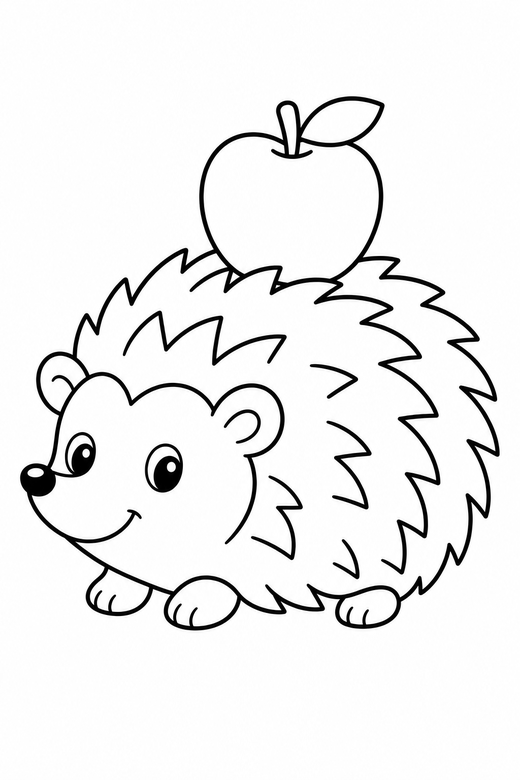 Hedgehog with an apple, color online