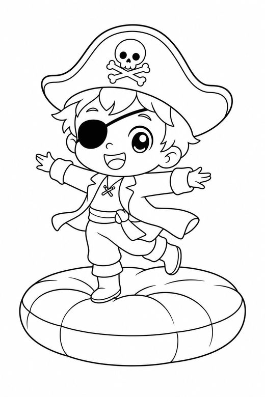 Little pirate twirling on a cushion, color online