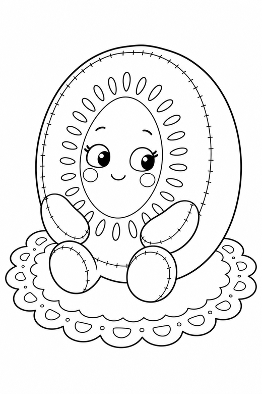 Kiwi half shy on a doily, color online