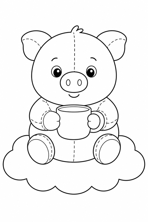Piglet with a mug on a cloud, color online