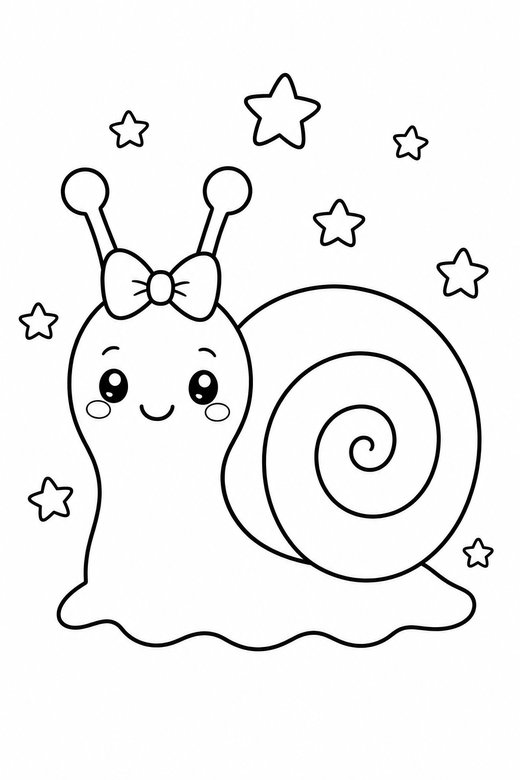 Snail with a bow with stars, color online