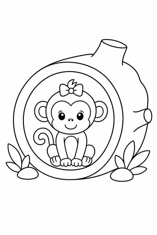 Monkey with a bow in a log, color online