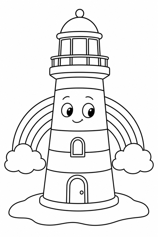 Lighthouse shy with a rainbow, color online