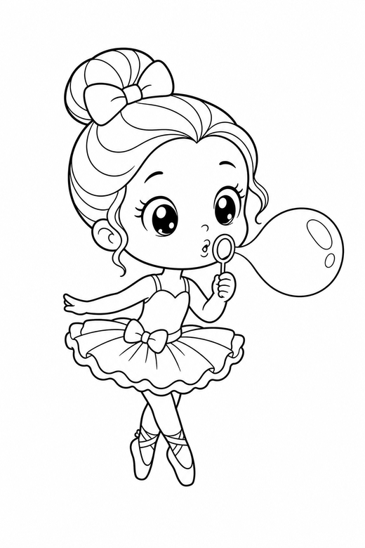 Little ballerina blowing a bubble plain, color online