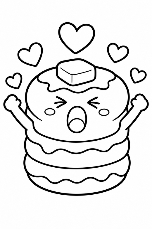Pancake stack yawning with hearts, color online