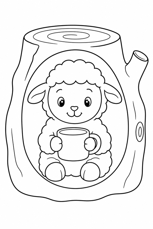 Lamb with a mug in a log, color online