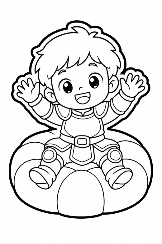 Little knight waving on a cushion, color online