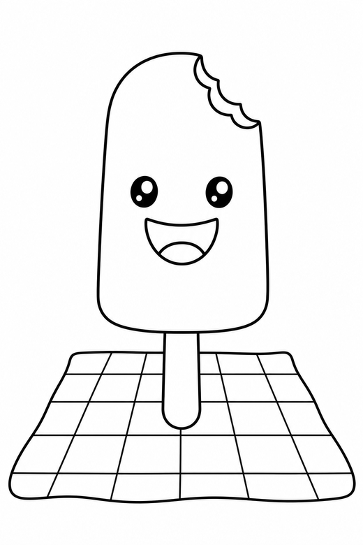 Popsicle smiling on a picnic cloth, color online