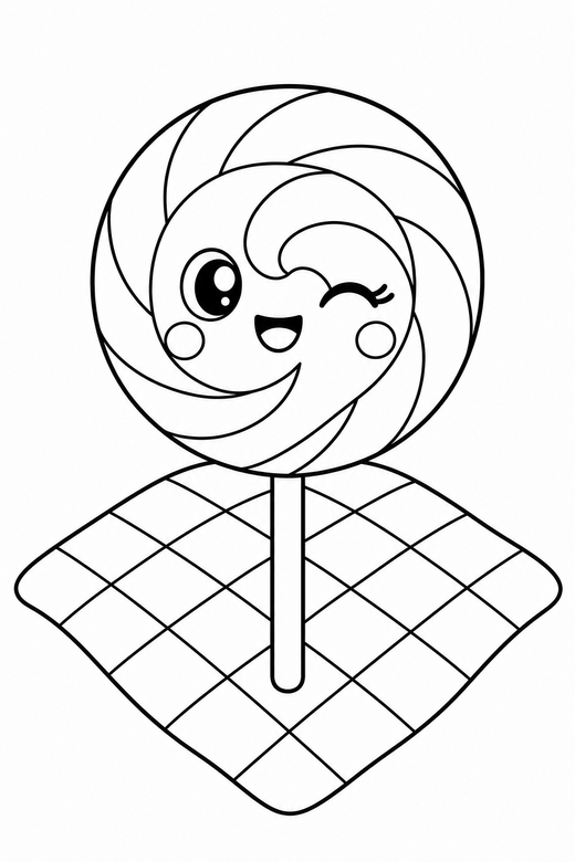 Lollipop winking on a picnic cloth, color online