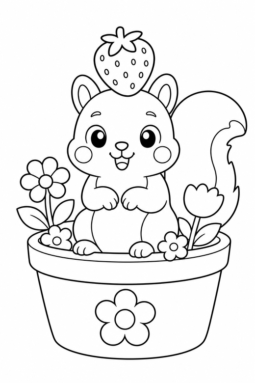 Squirrel strawberry hat in a flower pot, color online