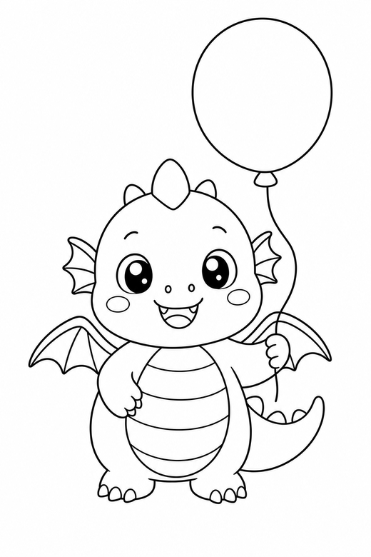 Baby dragon with a balloon plain, color online