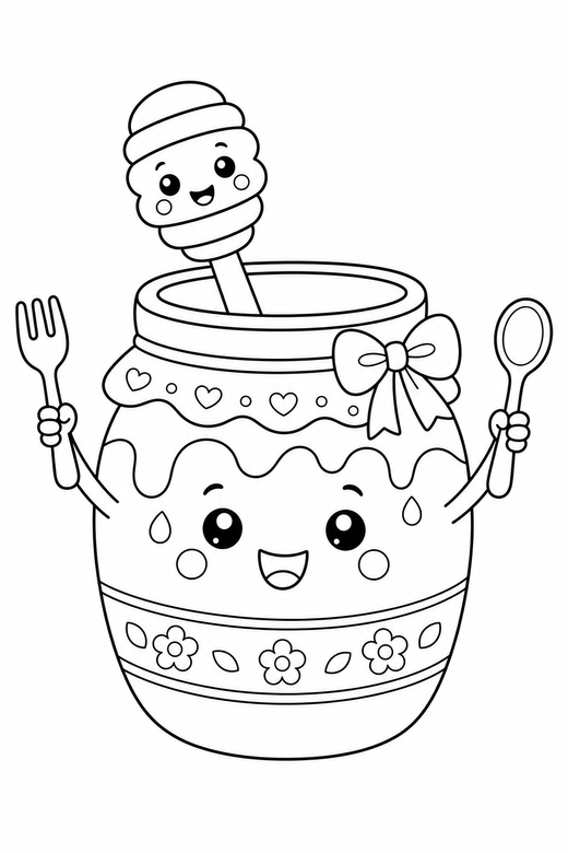 Honey jar arms up with cutlery, color online