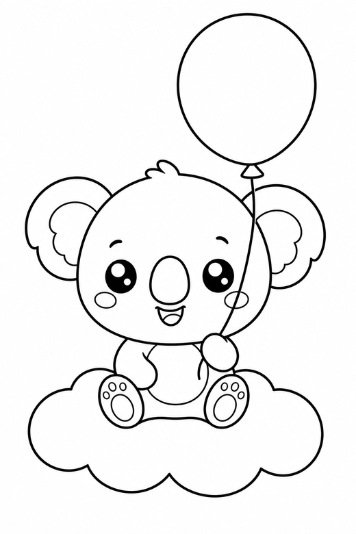Koala with a balloon on a cloud, color online