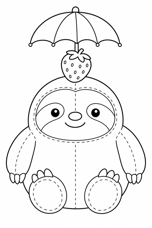 Sloth strawberry hat under an umbrella, color online