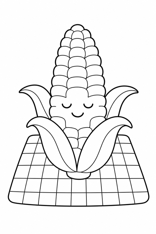 Corn cob content on a picnic cloth, color online