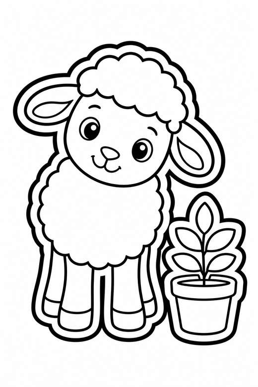 Lamb head tilted by a plant, color online