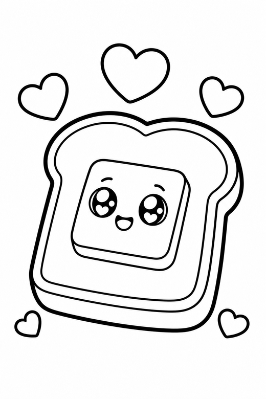 Slice of toast starry-eyed with hearts, color online