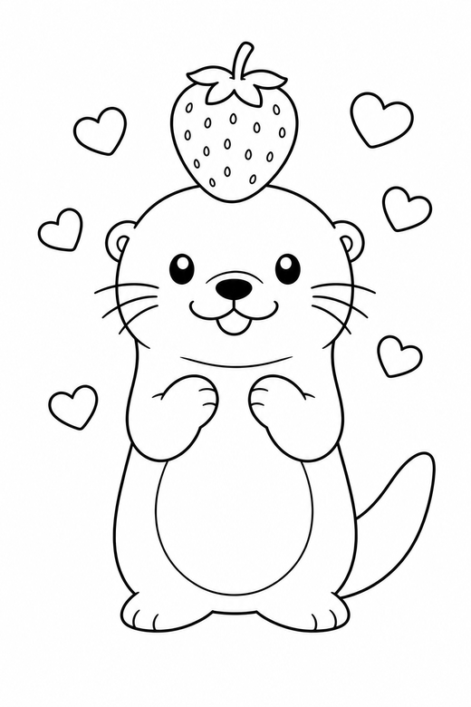 Otter strawberry hat with hearts, color online